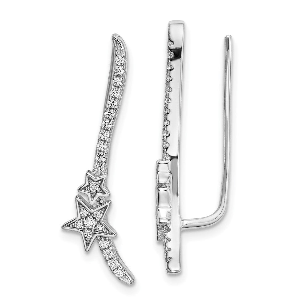 Sterlingsilber Rhodiniert Zirkonia Gebogen Line & Sterne Ohr Climber Ohrringe