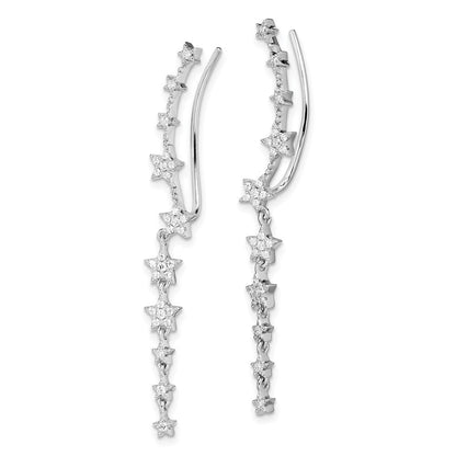 Sterlingsilber Rhodiniert Zirkonia Sterne Ohr Climber Ohrringe