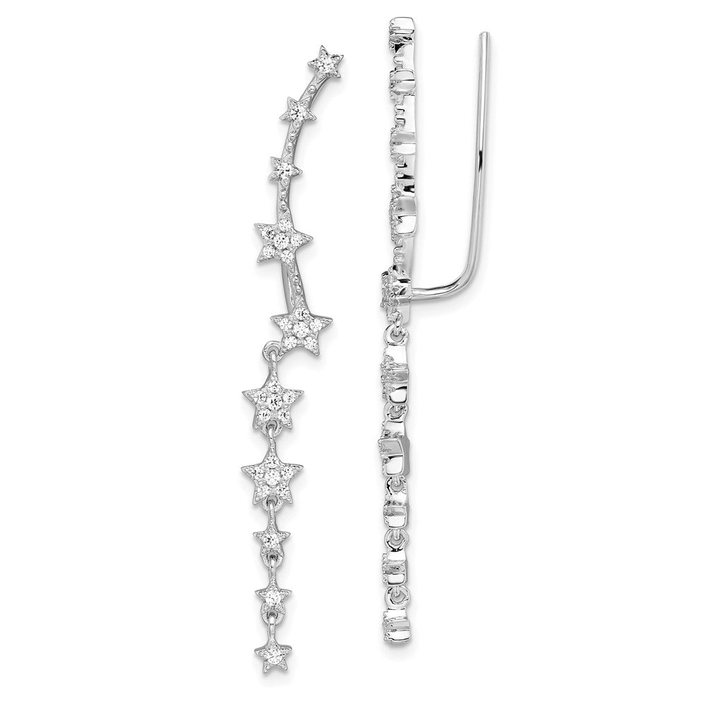 Sterlingsilber Rhodiniert Zirkonia Sterne Ohr Climber Ohrringe
