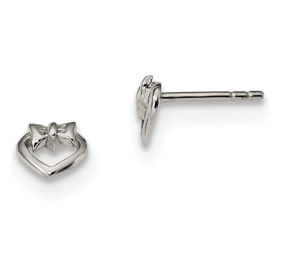 Sterlingsilber Rhodiniert Offen Herz mit Schleife Ohrstecker
