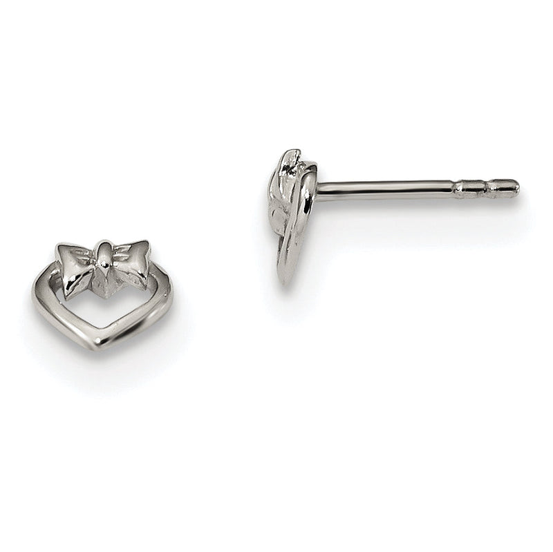 Sterlingsilber Rhodiniert Offen Herz mit Schleife Ohrstecker