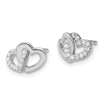 Sterlingsilber Rhodiniert Poliert mit Zirkonia Doppelt Herz Ohrstecker