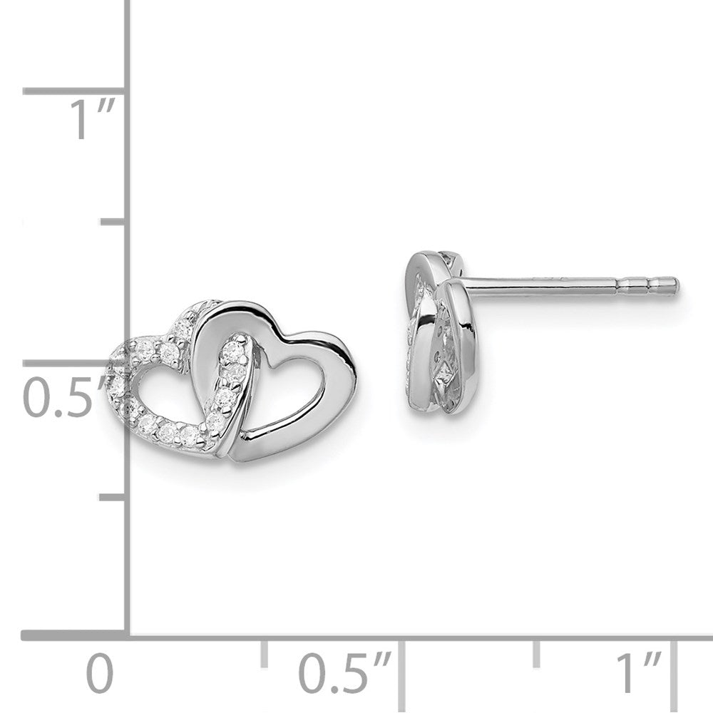 Sterlingsilber Rhodiniert Poliert mit Zirkonia Doppelt Herz Ohrstecker