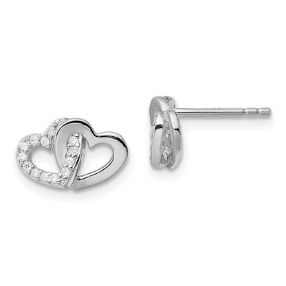 Sterlingsilber Rhodiniert Poliert mit Zirkonia Doppelt Herz Ohrstecker
