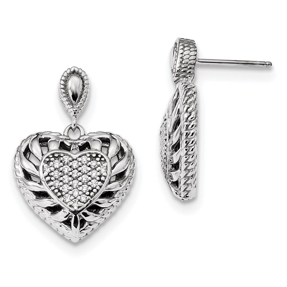 Sterlingsilber Rhodiniert Poliert Zirkonia Herz Hängend Ohrstecker