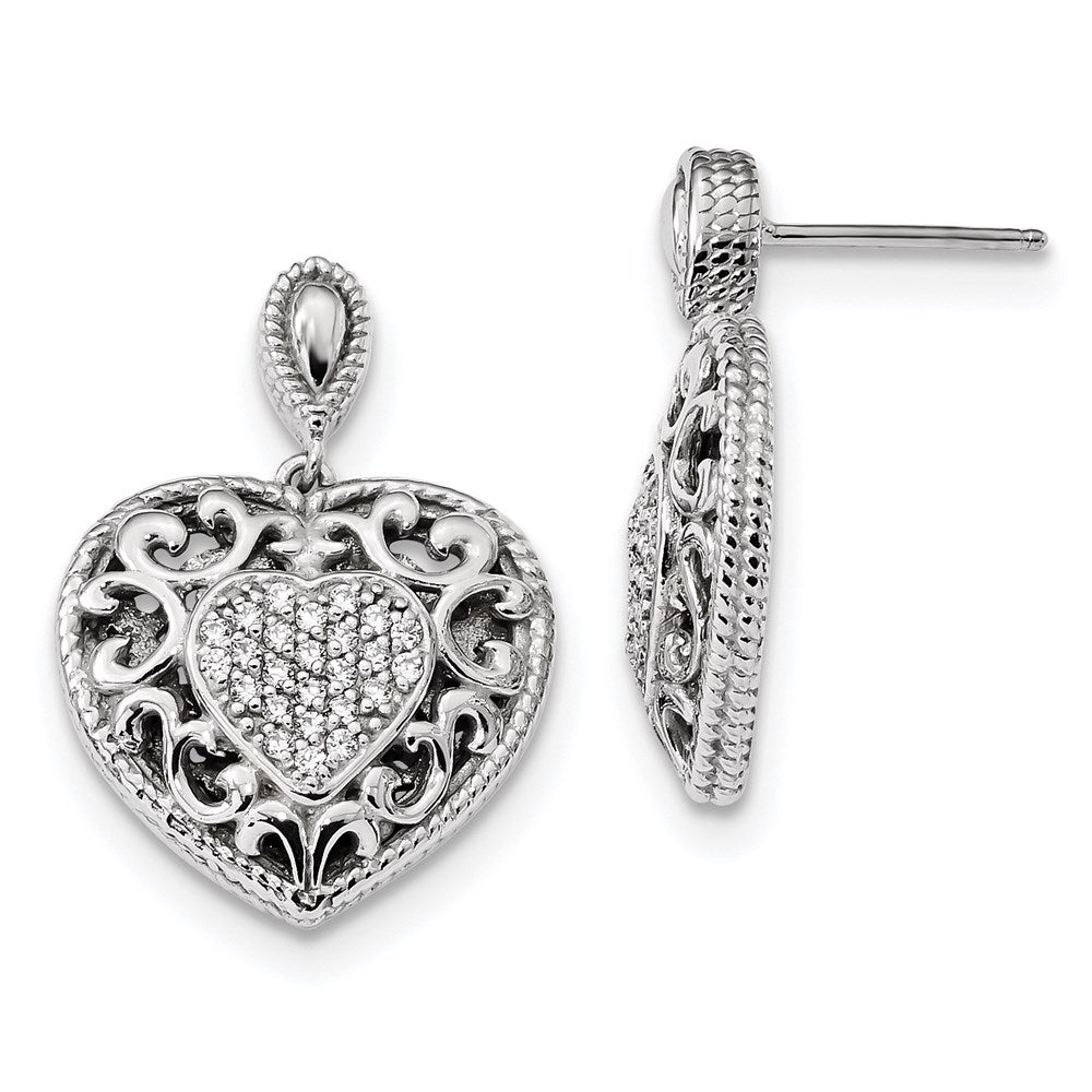Sterlingsilber Rhodiniert Zirkonia Herz Hängend Ohrstecker