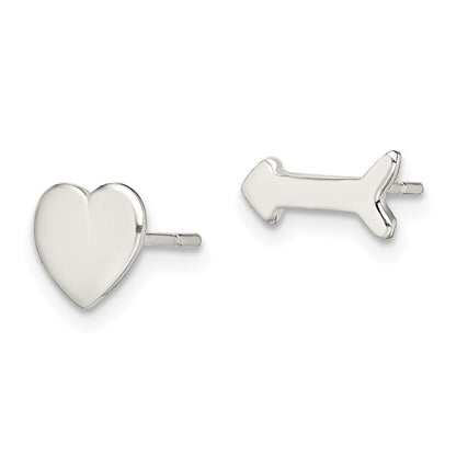 Sterlingsilber Poliert Left und Right Herz/arrow Ohrstecker