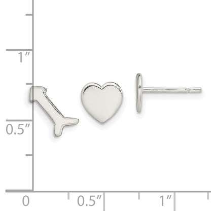 Sterlingsilber Poliert Left und Right Herz/arrow Ohrstecker