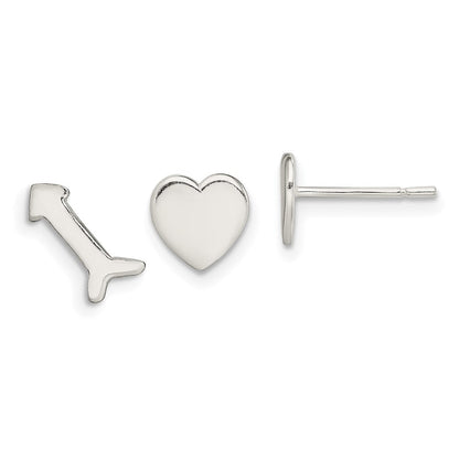 Sterlingsilber Poliert Left und Right Herz/arrow Ohrstecker