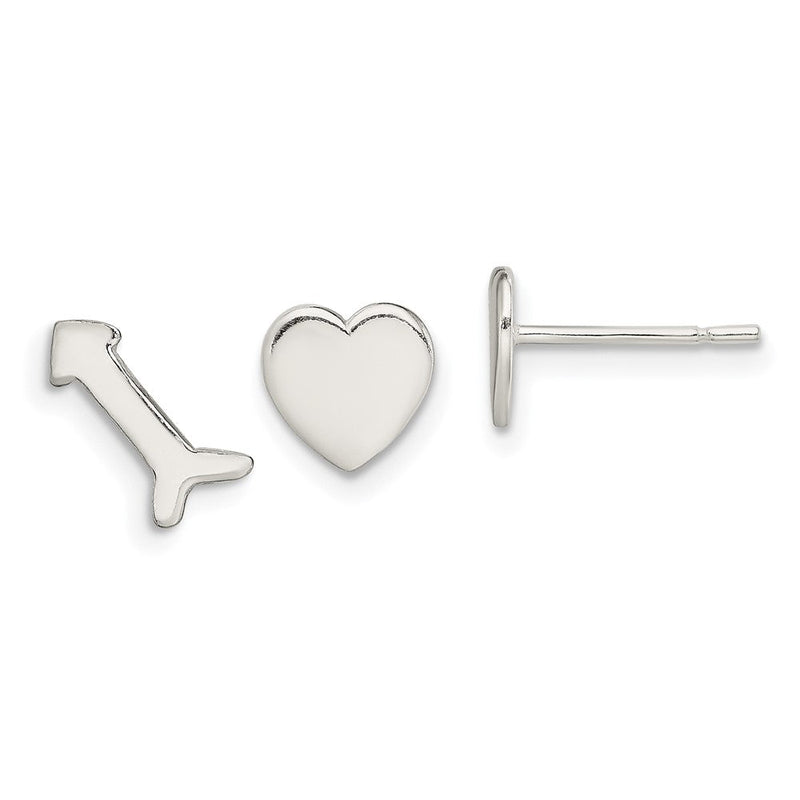 Sterlingsilber Poliert Left und Right Herz/arrow Ohrstecker
