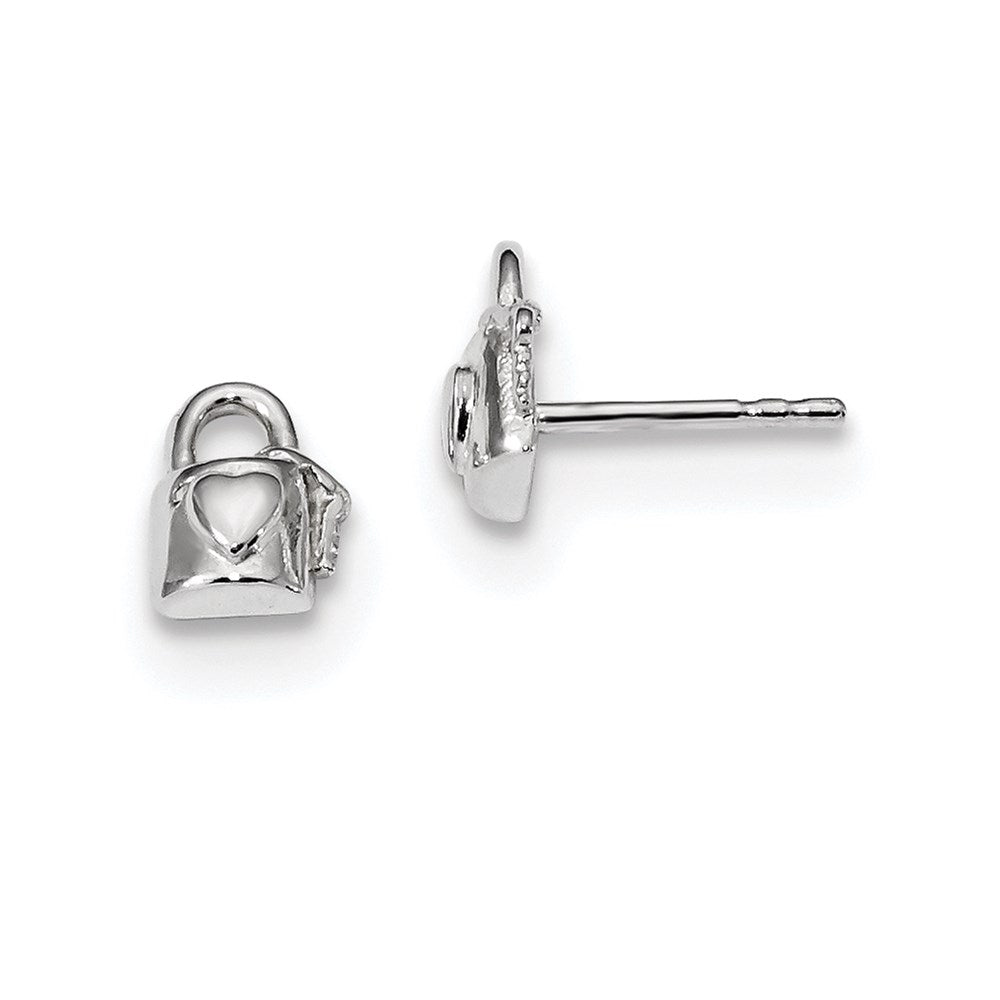 Sterlingsilber Rhodiniert Schloss mit Herz und Key Ohrstecker