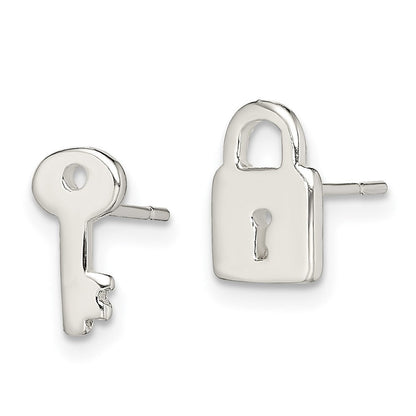Sterlingsilber Poliert Left und Right Schloss/key Ohrstecker