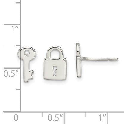 Sterlingsilber Poliert Left und Right Schloss/key Ohrstecker