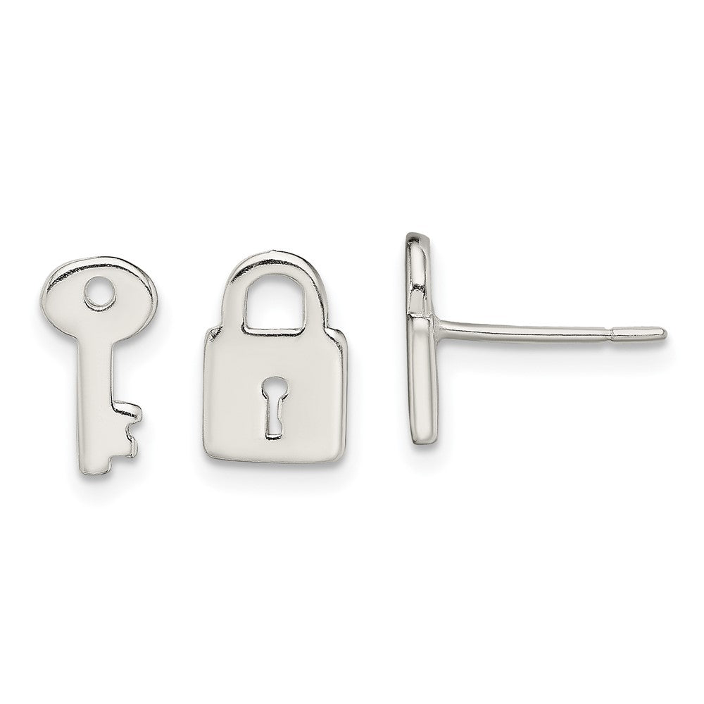 Sterlingsilber Poliert Left und Right Schloss/key Ohrstecker