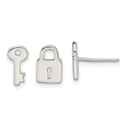 Sterlingsilber Poliert Left und Right Schloss/key Ohrstecker