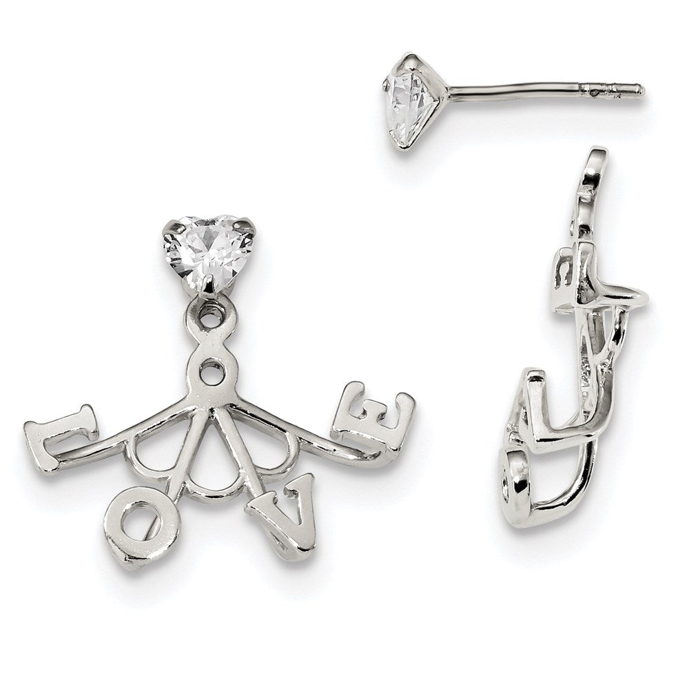 Sterlingsilber Zirkonia Removeable Vorderseite Rückseite Liebe Ohrringe