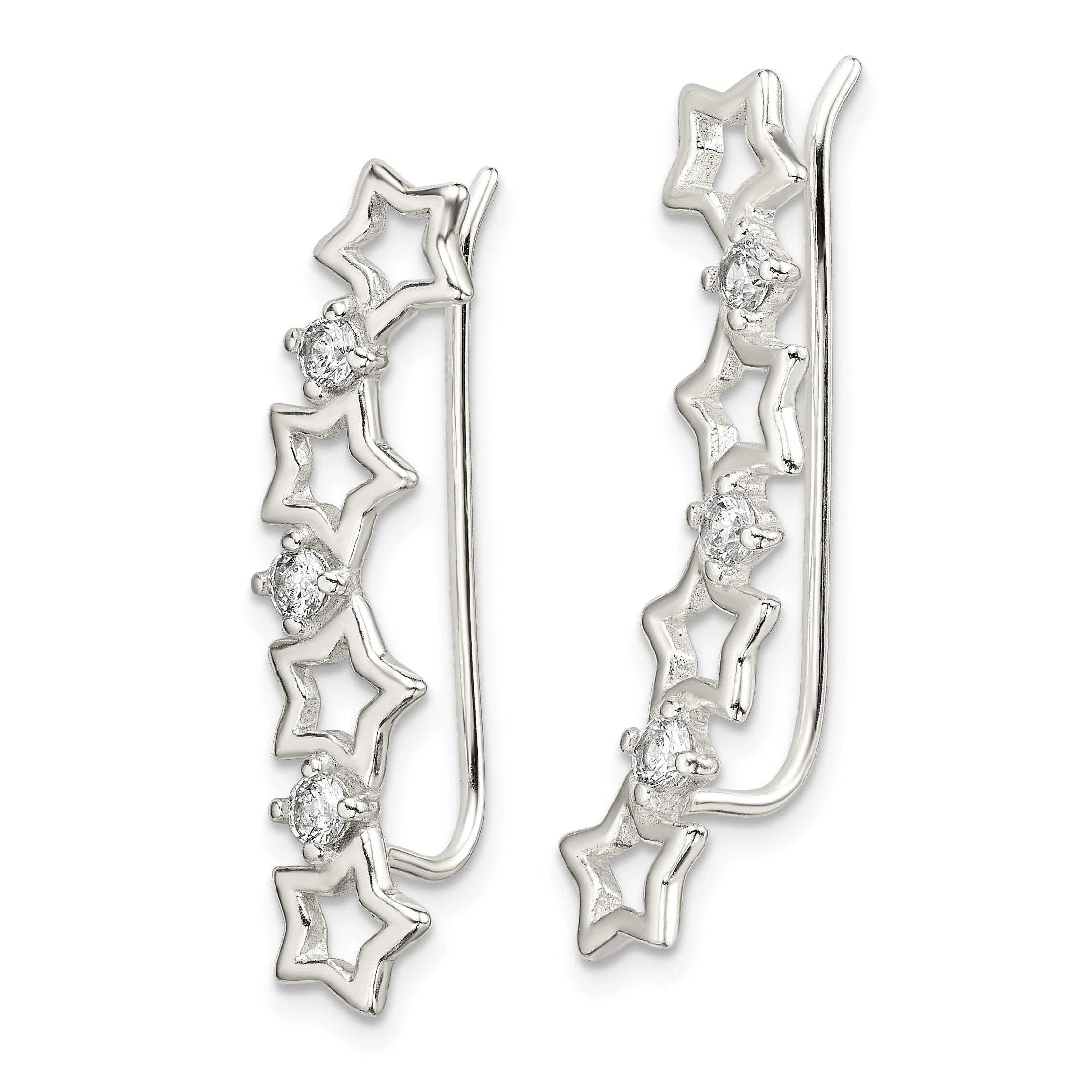 Sterlingsilber Poliert Zirkonia Sterne Ohr Climber Ohrringe