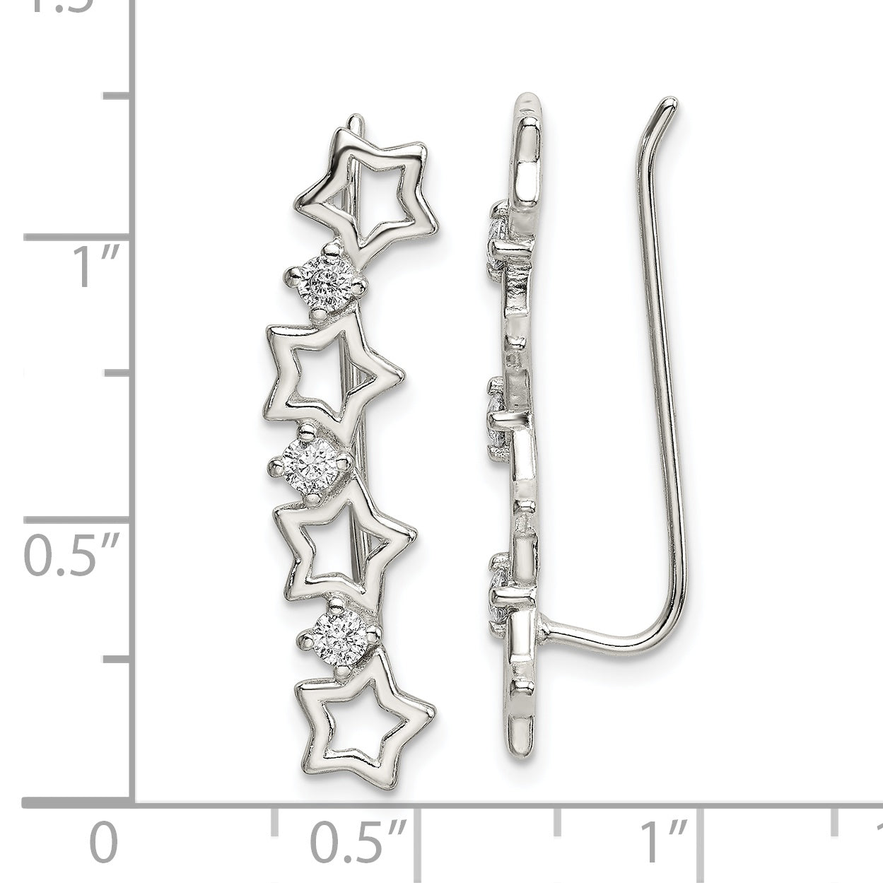 Sterlingsilber Poliert Zirkonia Sterne Ohr Climber Ohrringe