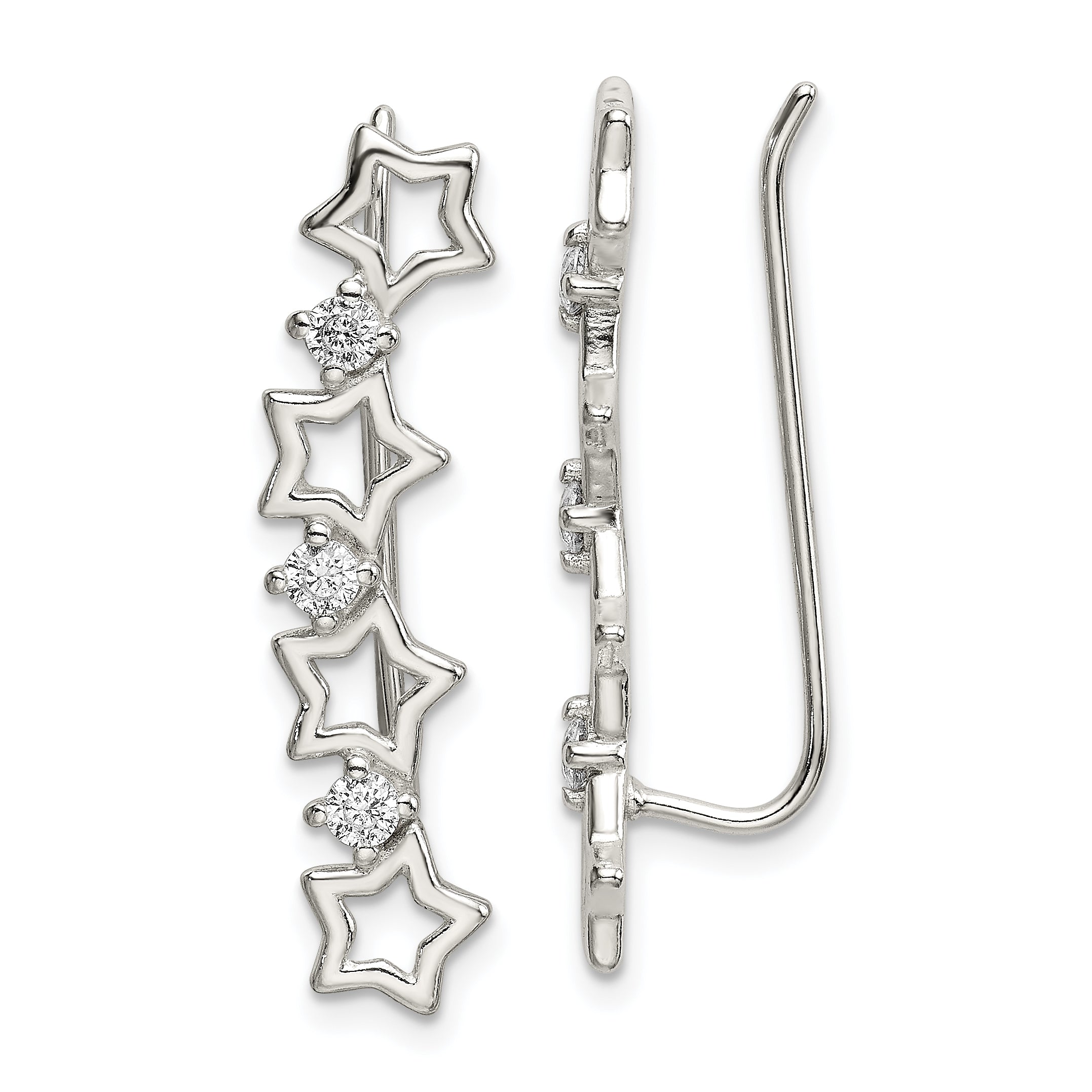 Sterlingsilber Poliert Zirkonia Sterne Ohr Climber Ohrringe