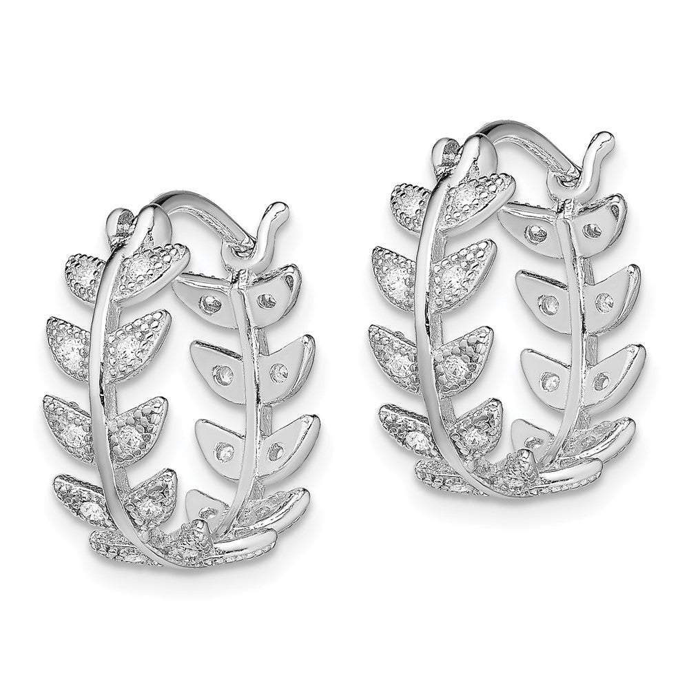 Sterlingsilber Rhodiniert Mikro Pavé Zirkonia Blatt Creolen