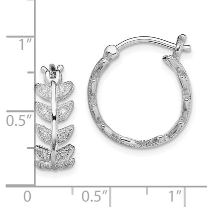 Sterlingsilber Rhodiniert Mikro Pavé Zirkonia Blatt Creolen