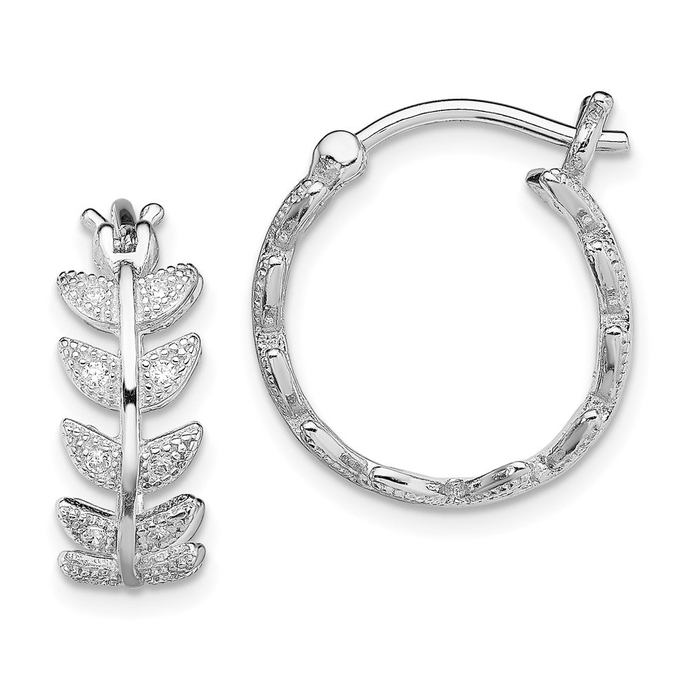Sterlingsilber Rhodiniert Mikro Pavé Zirkonia Blatt Creolen