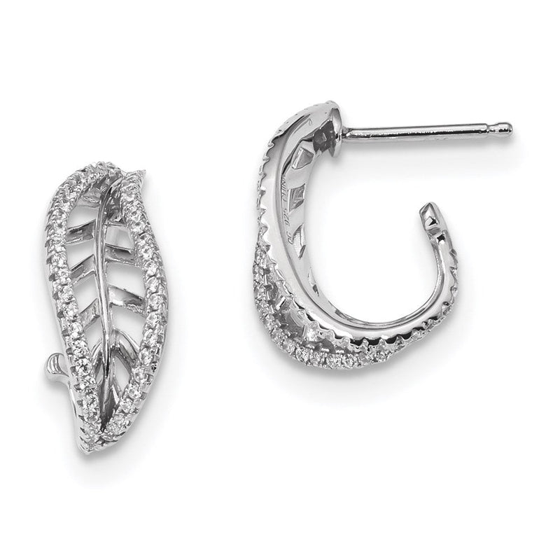 Sterlingsilber Rhodiniert Zirkonia J-hoop Blatt Ohrstecker