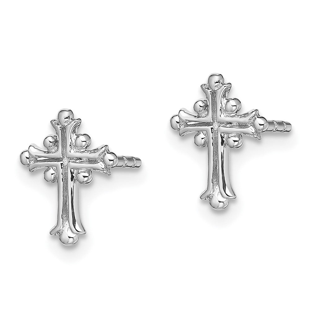 Sterlingsilber Rhodiniert Poliert Strukturiert Knospend Kreuz Ohrstecker