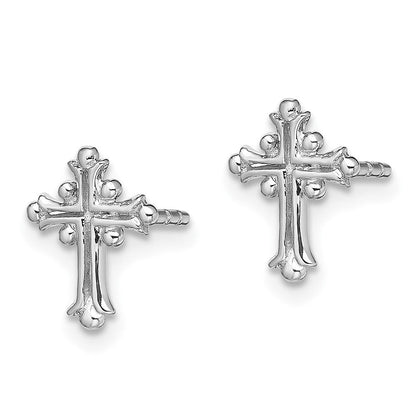 Sterlingsilber Rhodiniert Poliert Strukturiert Knospend Kreuz Ohrstecker