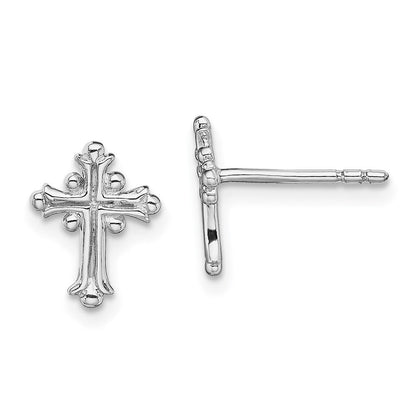 Sterlingsilber Rhodiniert Poliert Strukturiert Knospend Kreuz Ohrstecker