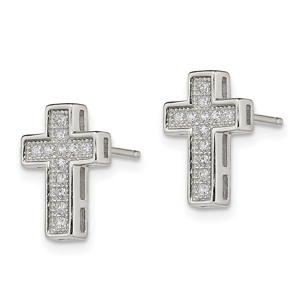 Sterlingsilber Rhodiniert Zirkonia Kreuz Ohrstecker