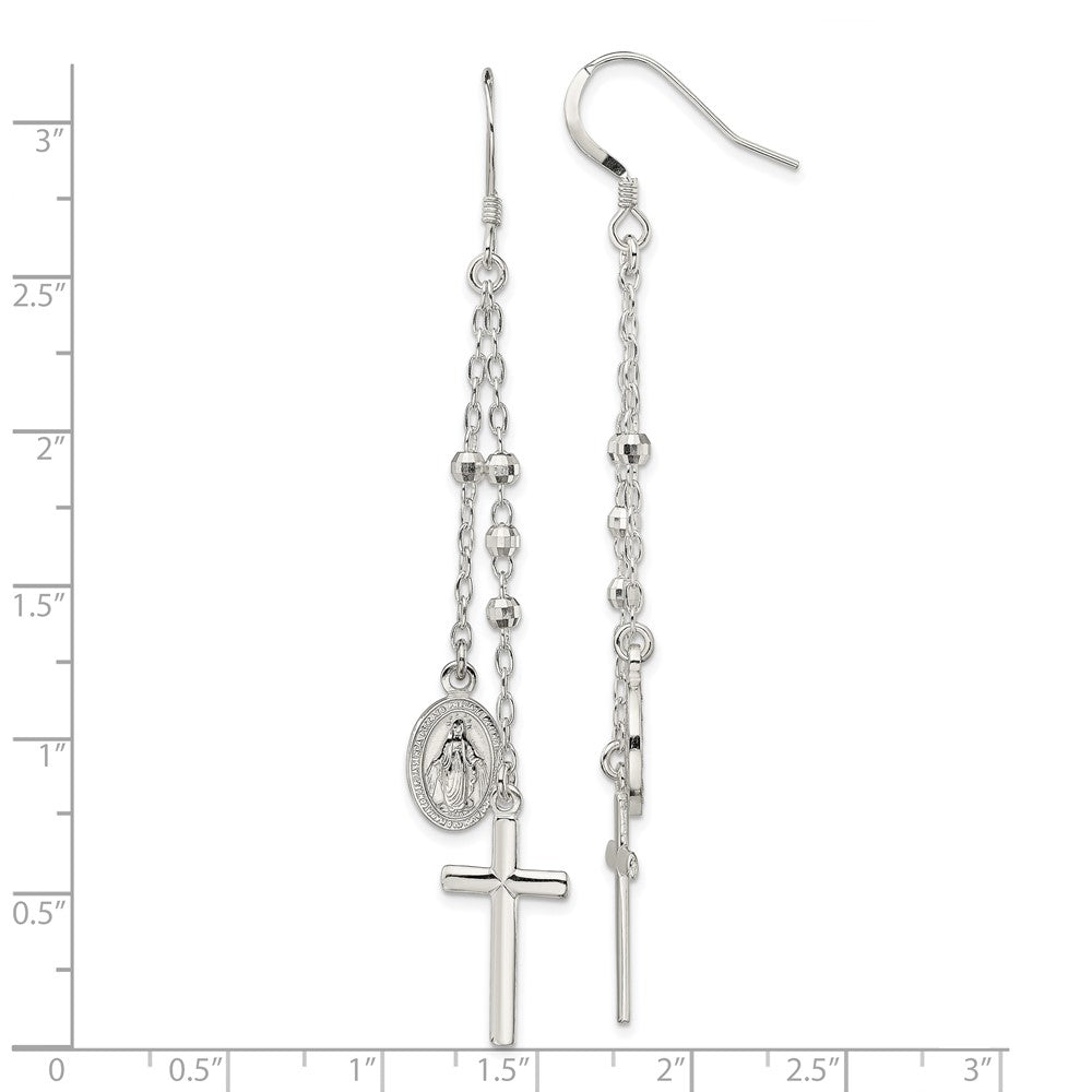 Sterlingsilber Poliert Wundertätig Medaille & Lateinisch Kreuz Gekugelt Multi-strand Ohrhänger