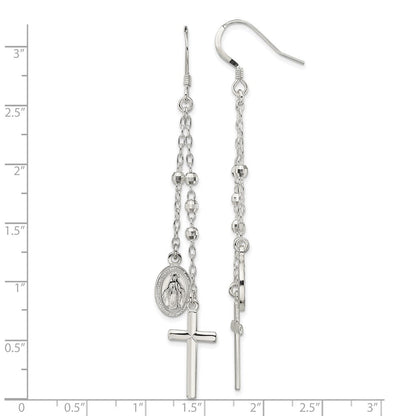 Sterlingsilber Poliert Wundertätig Medaille & Lateinisch Kreuz Gekugelt Multi-strand Ohrhänger