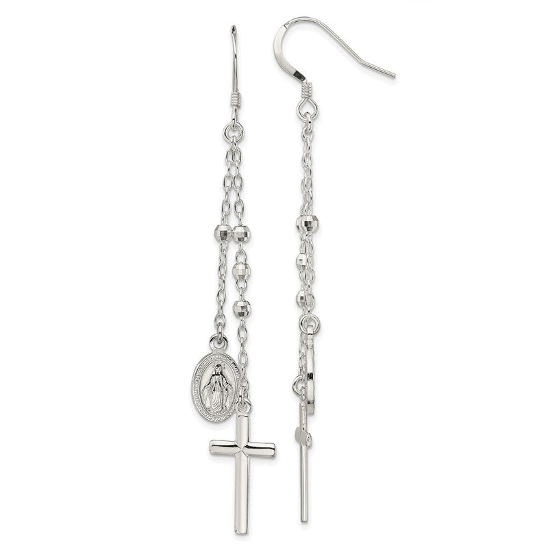 Sterlingsilber Poliert Wundertätig Medaille & Lateinisch Kreuz Gekugelt Multi-strand Ohrhänger