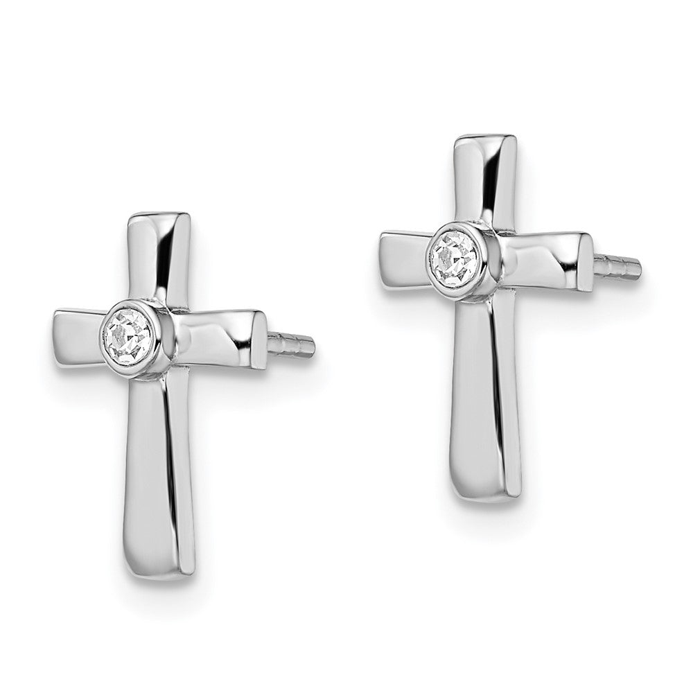 Sterlingsilber Rhodiniert Poliert Zirkonia Kreuz Ohrstecker