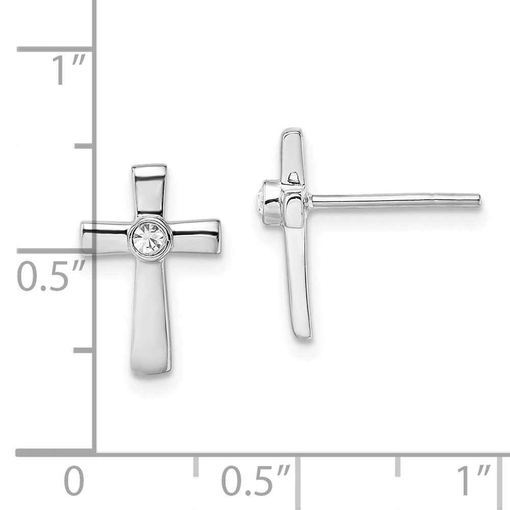 Sterlingsilber Rhodiniert Poliert Zirkonia Kreuz Ohrstecker