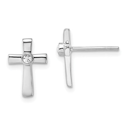 Sterlingsilber Rhodiniert Poliert Zirkonia Kreuz Ohrstecker