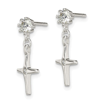 Sterlingsilber Poliert Zirkonia Kreuz Stecker Ohrhänger
