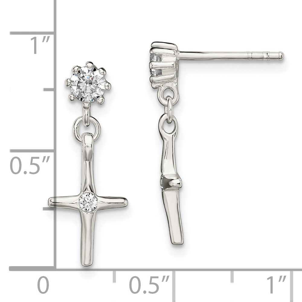 Sterlingsilber Poliert Zirkonia Kreuz Stecker Ohrhänger