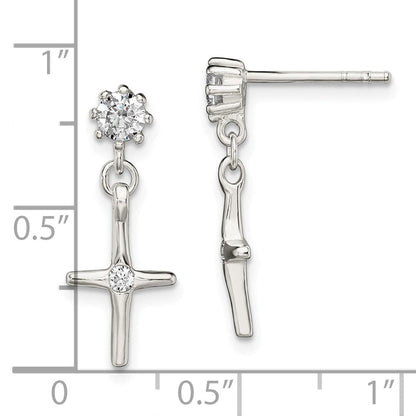 Sterlingsilber Poliert Zirkonia Kreuz Stecker Ohrhänger