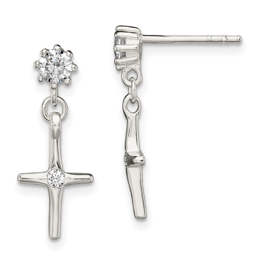 Sterlingsilber Poliert Zirkonia Kreuz Stecker Ohrhänger