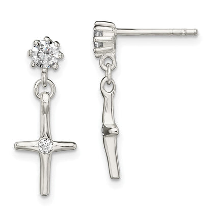Sterlingsilber Poliert Zirkonia Kreuz Stecker Ohrhänger