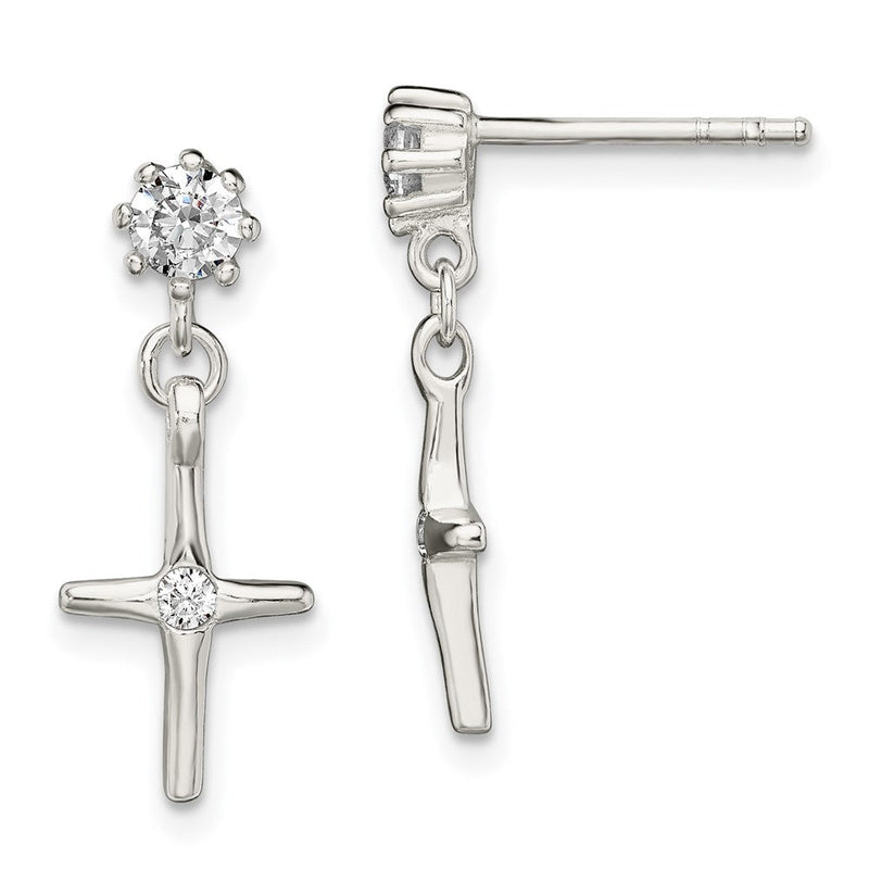 Sterlingsilber Poliert Zirkonia Kreuz Stecker Ohrhänger