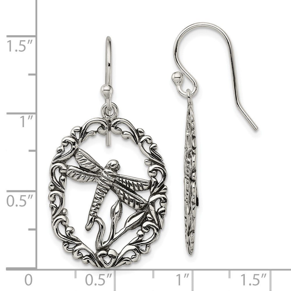 Sterlingsilber Antikisiert Libelle Hängend Shepherds Haken Ohrringe