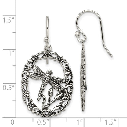 Sterlingsilber Antikisiert Libelle Hängend Shepherds Haken Ohrringe