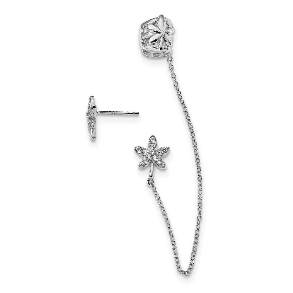 Sterlingsilber Rhodiniert Zirkonia Blatt Manschette & Ohrstecker