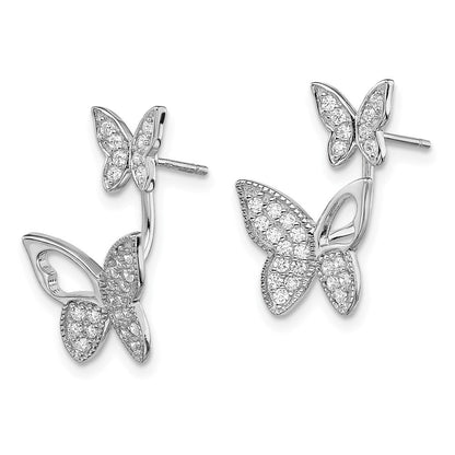 Sterlingsilber Rhodiniert Zirkonia Schmetterling Vorderseite und Rückseite Ohrringe