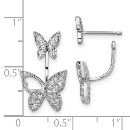 Sterlingsilber Rhodiniert Zirkonia Schmetterling Vorderseite und Rückseite Ohrringe