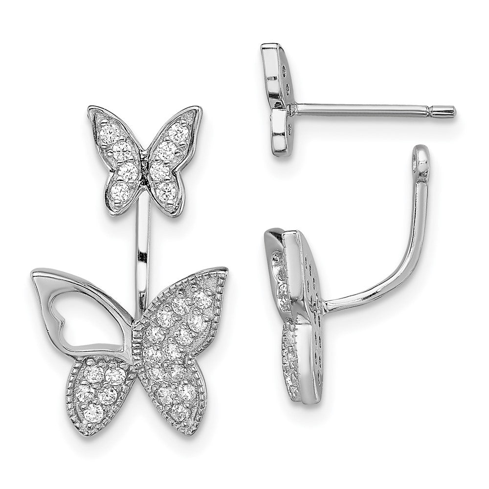 Sterlingsilber Rhodiniert Zirkonia Schmetterling Vorderseite und Rückseite Ohrringe
