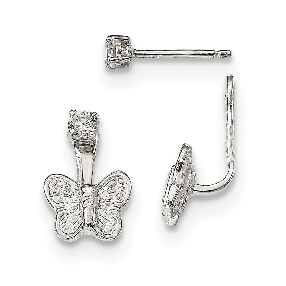 Sterlingsilber Zirkonia Schmetterling Vorderseite & Rückseite Stecker Ohrhänger